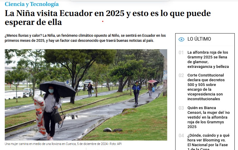 LA NIÑA VISITA ECUADOR. ESTO ES LO QUE PUEDE ESPERAR