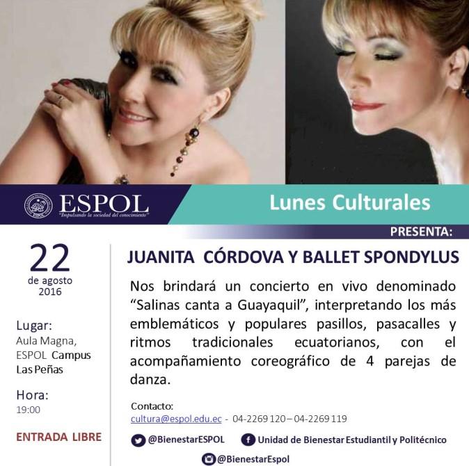 Lunes Culturales: Presentación de Juanita Córdova y Ballet Spondylus